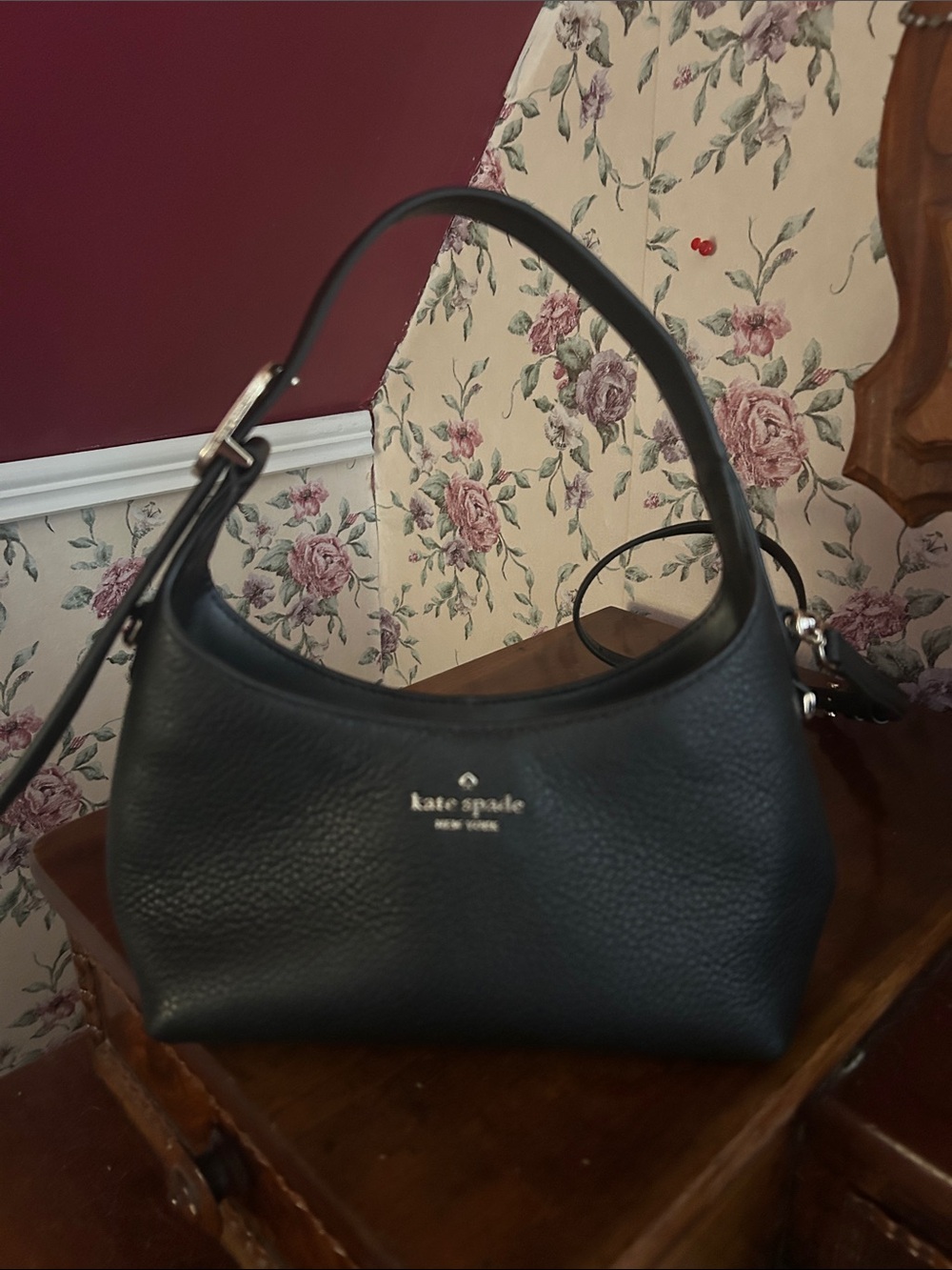 kate spade black pebbled leather shoulder bag